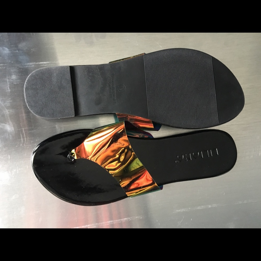 Liliana black hologram sandals. New w/box, unworn. - Picture 2 of 3
